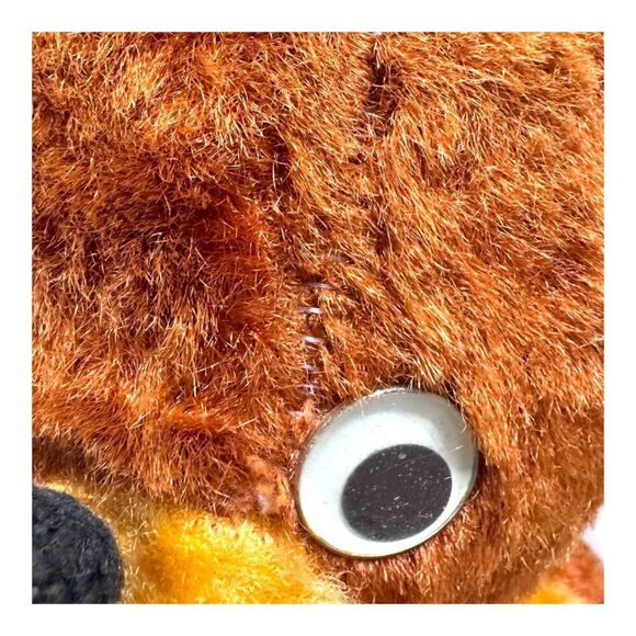 Vintage Unbranded Mohair Antique Brown & Yellow Plush Stuffed Bear Toy w/ Ribbon - Picture 7 of 7